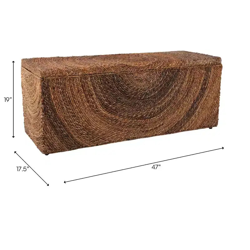 Banc de rangement en fibres naturelles tressées pour chambre à coucher – Banc ottoman élégant avec compartiment secret pour couvertures dans le salon – 19 po, marron et beige