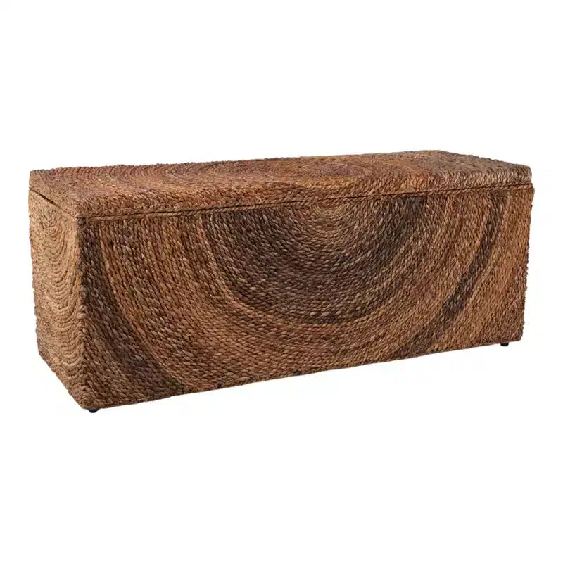 Banc de rangement en fibres naturelles tressées pour chambre à coucher – Banc ottoman élégant avec compartiment secret pour couvertures dans le salon – 19 po, marron et beige