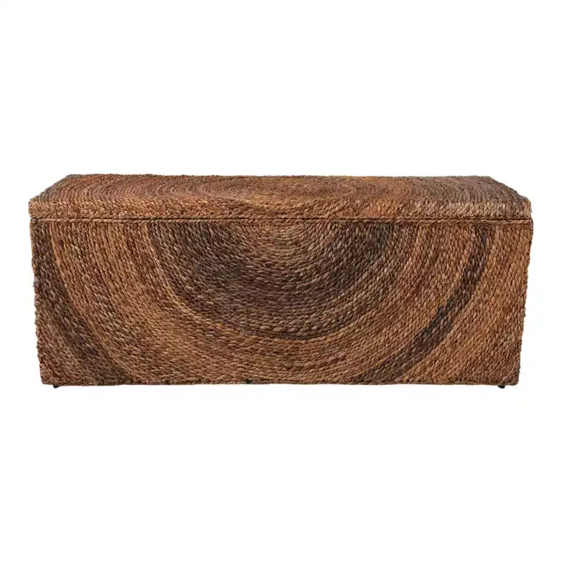 Banc de rangement en fibres naturelles tressées pour chambre à coucher – Banc ottoman élégant avec compartiment secret pour couvertures dans le salon – 19 po, marron et beige