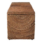 Banc de rangement en fibres naturelles tressées pour chambre à coucher – Banc ottoman élégant avec compartiment secret pour couvertures dans le salon – 19 po, marron et beige