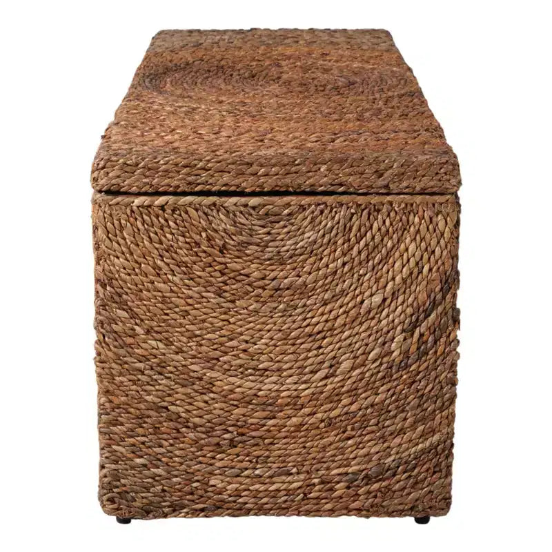 Banc de rangement en fibres naturelles tressées pour chambre à coucher – Banc ottoman élégant avec compartiment secret pour couvertures dans le salon – 19 po, marron et beige