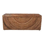Banc de rangement en fibres naturelles tressées pour chambre à coucher – Banc ottoman élégant avec compartiment secret pour couvertures dans le salon – 19 po, marron et beige