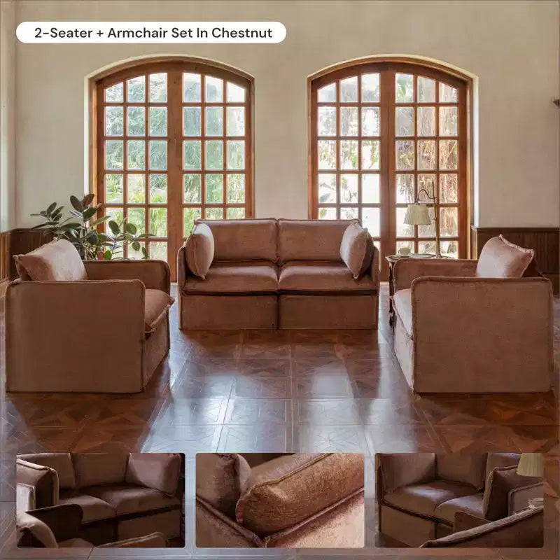 Canapé d'angle modulable lavable 4 places Anabei + Pouf | Assise Deluxe+ et coussin Cloud