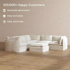 Canapé d'angle modulable lavable 4 places Anabei + Pouf | Assise Deluxe+ et coussin Cloud