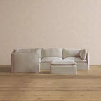 Canapé d'angle modulable lavable 4 places Anabei + Pouf | Assise Deluxe+ et coussin Cloud