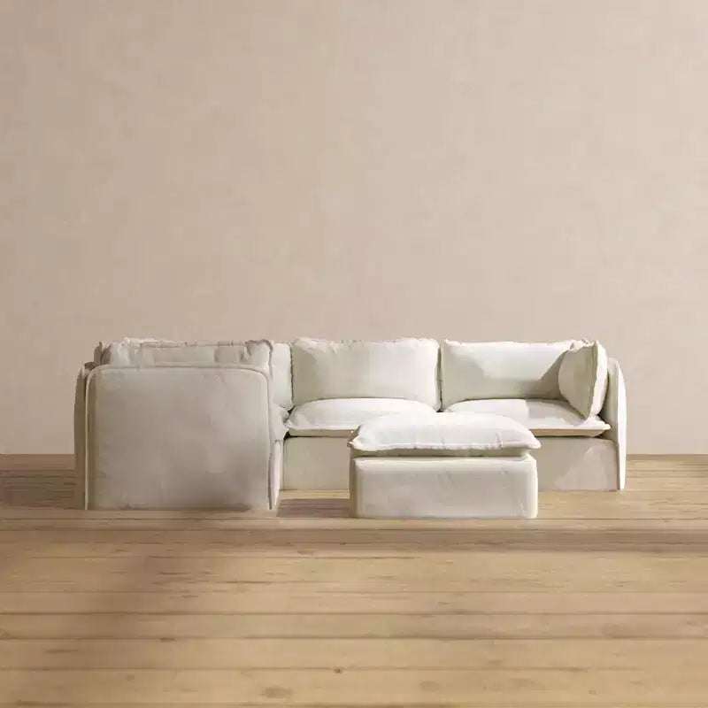 Canapé d'angle modulable lavable 4 places Anabei + Pouf | Assise Deluxe+ et coussin Cloud