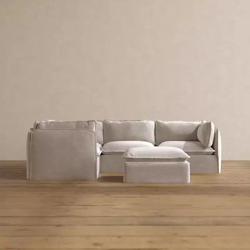 Canapé d'angle modulable lavable 4 places Anabei + Pouf | Assise Deluxe+ et coussin Cloud