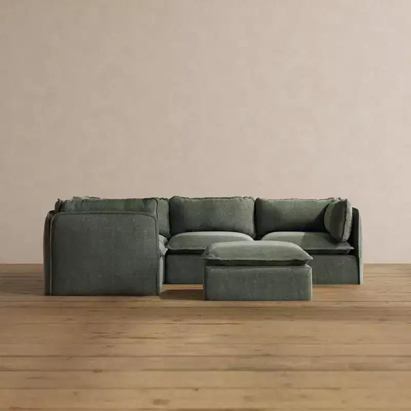Canapé d'angle modulable lavable 4 places Anabei + Pouf | Assise Deluxe+ et coussin Cloud