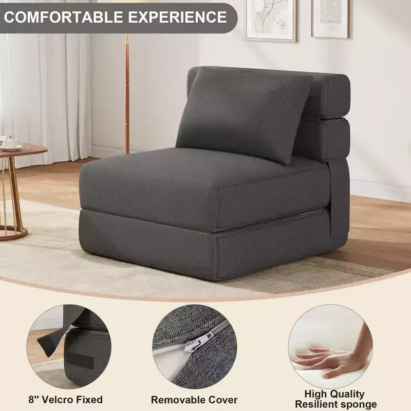 Fauteuil Convertible avec Oreiller, Futon Pliant avec Mousse à Mémoire de Forme et Housse en Lin Amovible pour Salon ou Chambre d'amis