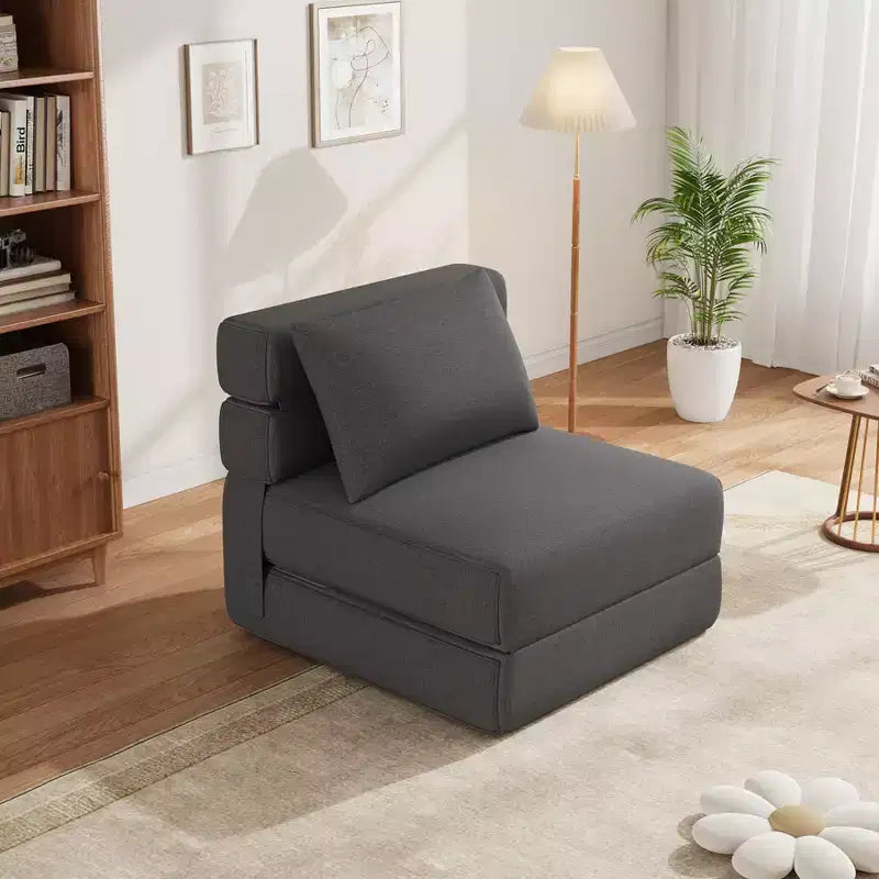 Folding Sofa Bed Chair with Pillow  Convertible Futon with Memory Foam & Removable Linen Cover for Lounge or Guest Room