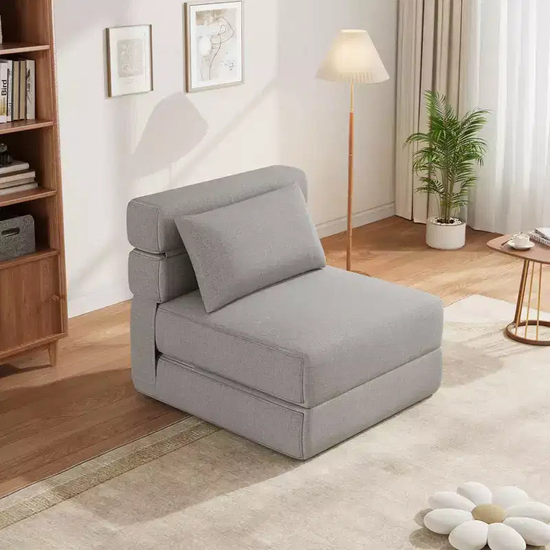Fauteuil Convertible avec Oreiller, Futon Pliant avec Mousse à Mémoire de Forme et Housse en Lin Amovible pour Salon ou Chambre d'amis