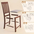HOMCOM Lot de 2 tabourets de bar, tabourets de bar modernes rembourrés avec dossier haut et pieds en bois d'hévéa, chaises de cuisine hauteur comptoir, gris et marron foncé