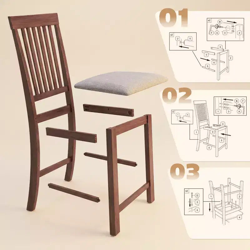 HOMCOM Lot de 2 tabourets de bar, tabourets de bar modernes rembourrés avec dossier haut et pieds en bois d'hévéa, chaises de cuisine hauteur comptoir, gris et marron foncé