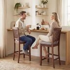 HOMCOM Lot de 2 tabourets de bar, tabourets de bar modernes rembourrés avec dossier haut et pieds en bois d'hévéa, chaises de cuisine hauteur comptoir, gris et marron foncé
