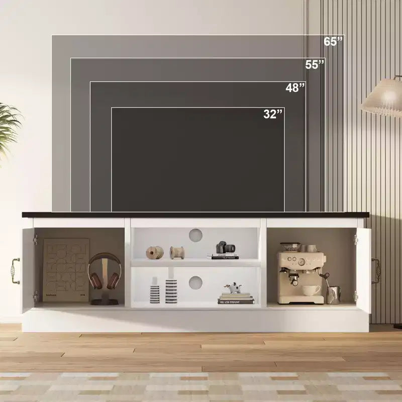 Meuble TV moderne pour téléviseurs de 65 pouces, meuble de rangement rustique avec grands placards, console multimédia pour salon et bureau