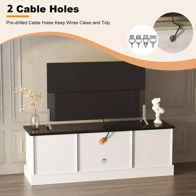 Meuble TV moderne pour téléviseurs de 65 pouces, meuble de rangement rustique avec grands placards, console multimédia pour salon et bureau