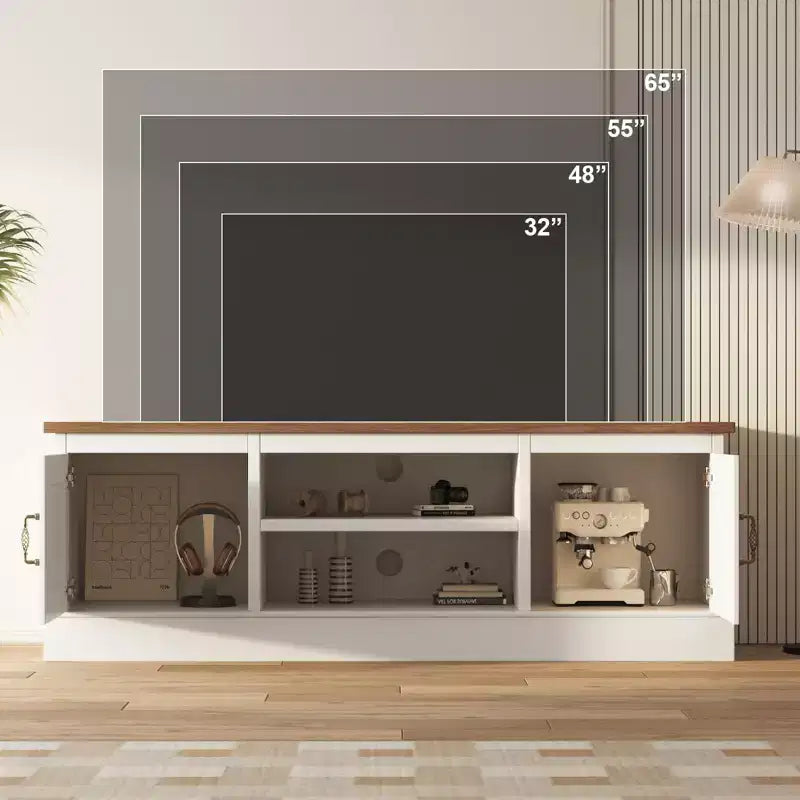 Meuble TV moderne pour téléviseurs de 65 pouces, meuble de rangement rustique avec grands placards, console multimédia pour salon et bureau