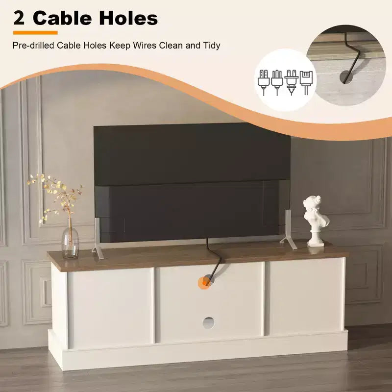 Meuble TV moderne pour téléviseurs de 65 pouces, meuble de rangement rustique avec grands placards, console multimédia pour salon et bureau