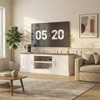 Meuble TV moderne pour téléviseurs de 65 pouces, meuble de rangement rustique avec grands placards, console multimédia pour salon et bureau