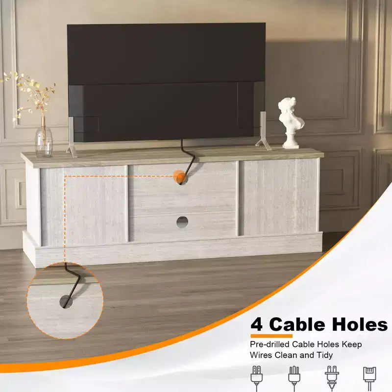 Meuble TV moderne pour téléviseurs de 65 pouces, meuble de rangement rustique avec grands placards, console multimédia pour salon et bureau