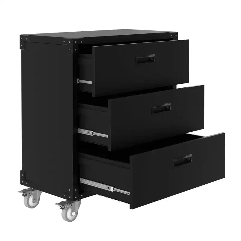 Meuble à outils roulant en acier robuste à 3 tiroirs de 35,4 po, classeur métallique mobile avec serrure pour garage, atelier, entrepôt, maison et bureau