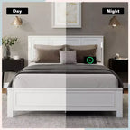 Lit double et cadre de lit Whisen avec tête et pied de lit à panneau haut, lumières LED intégrées, station de charge USB