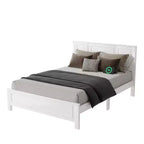 Lit double et cadre de lit Whisen avec tête et pied de lit à panneau haut, lumières LED intégrées, station de charge USB