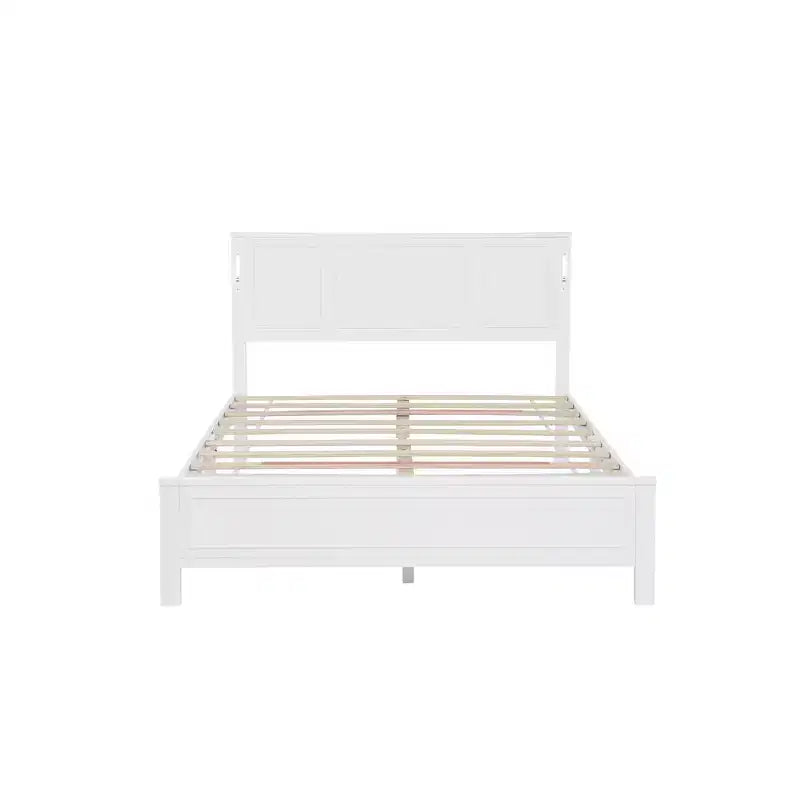 Lit double et cadre de lit Whisen avec tête et pied de lit à panneau haut, lumières LED intégrées, station de charge USB
