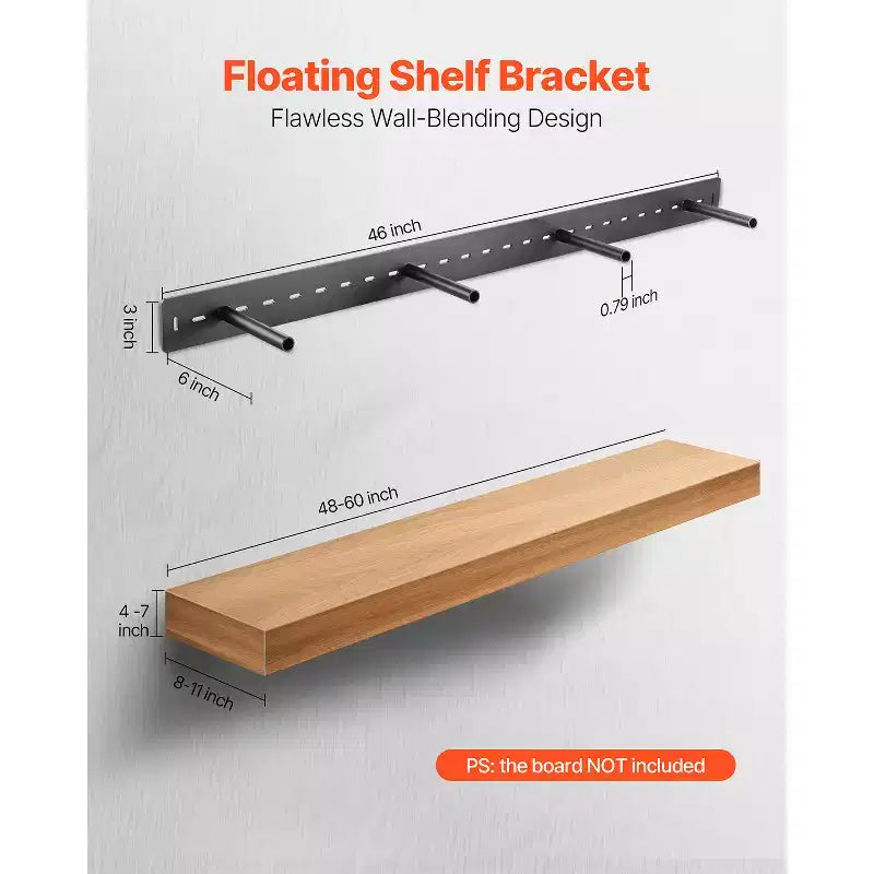 Support d'Étagère Flottante VEVOR, 1 Unité, Capacité de 104 kg, 1168,4x157,4x76,2 mm, Robuste Dissimulé, Fixation Murale, Noir