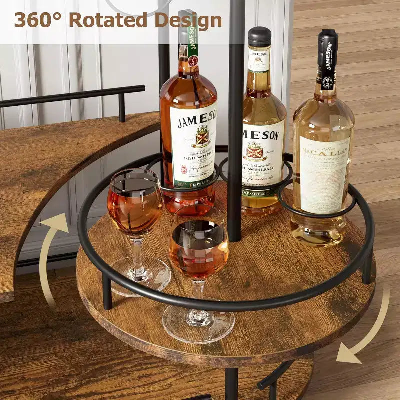 Chariots de bar à roulettes avec 4 étagères de rangement et porte-bouteilles/verres pour cuisine, salle à manger, salon
