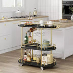 Chariots de bar à roulettes avec 4 étagères de rangement et porte-bouteilles/verres pour cuisine, salle à manger, salon