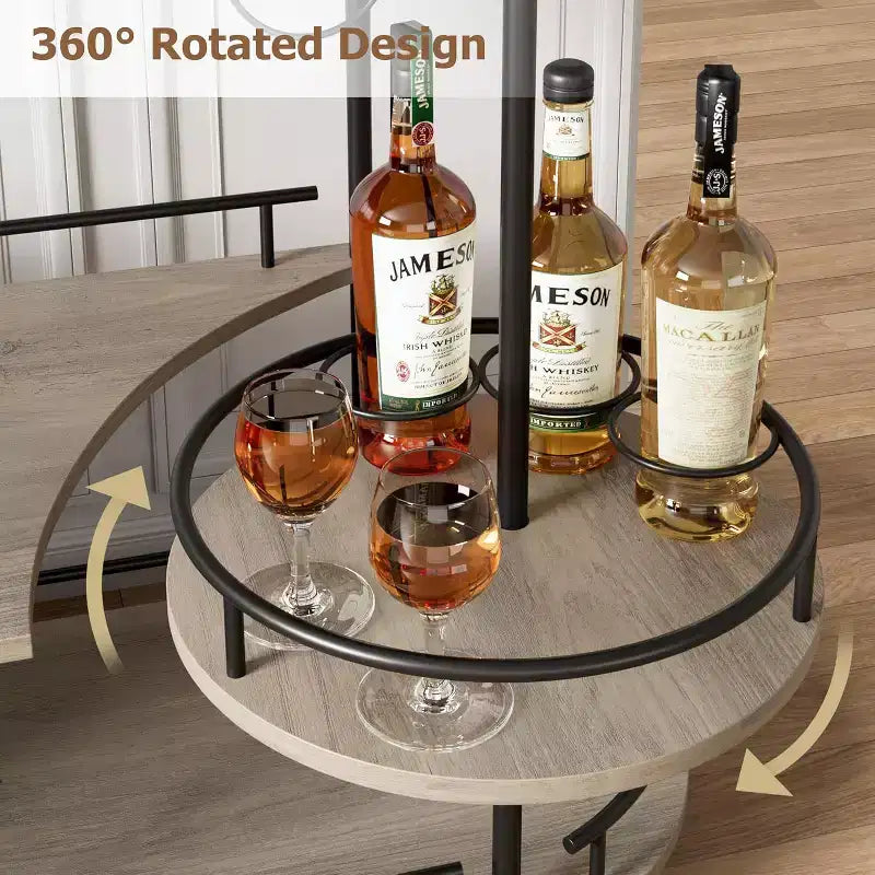 Chariots de bar à roulettes avec 4 étagères de rangement et porte-bouteilles/verres pour cuisine, salle à manger, salon