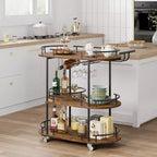 Chariots de bar à roulettes avec 4 étagères de rangement et porte-bouteilles/verres pour cuisine, salle à manger, salon