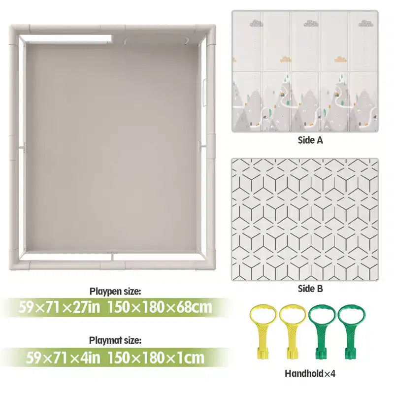 Fodoss Parc Bébé 150x180cm avec Tapis, Centre d'Activités et Barrière de Sécurité pour Bébés et Tout-Petits, Utilisation Intérieure et Extérieure