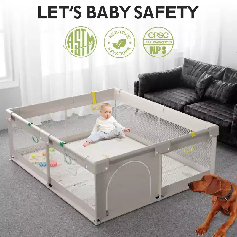 Fodoss Parc Bébé 150x180cm avec Tapis, Centre d'Activités et Barrière de Sécurité pour Bébés et Tout-Petits, Utilisation Intérieure et Extérieure