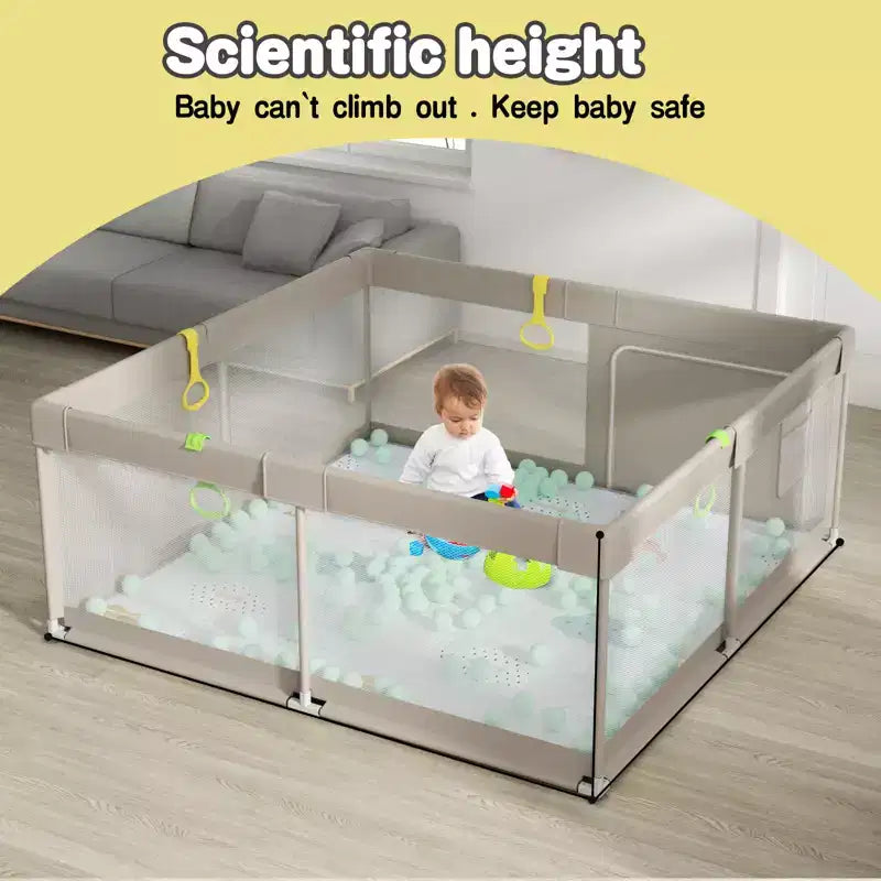 Fodoss Parc Bébé 150x180cm avec Tapis, Centre d'Activités et Barrière de Sécurité pour Bébés et Tout-Petits, Utilisation Intérieure et Extérieure