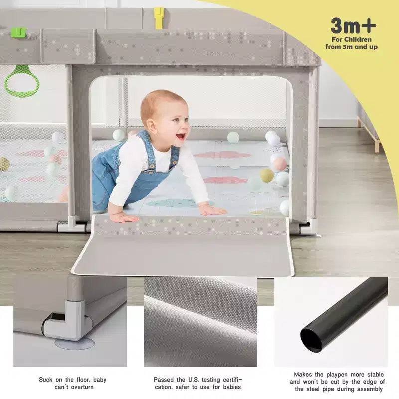 Fodoss Parc Bébé 150x180cm avec Tapis, Centre d'Activités et Barrière de Sécurité pour Bébés et Tout-Petits, Utilisation Intérieure et Extérieure