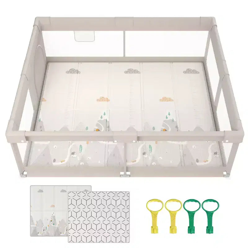 Fodoss Parc Bébé 150x180cm avec Tapis, Centre d'Activités et Barrière de Sécurité pour Bébés et Tout-Petits, Utilisation Intérieure et Extérieure