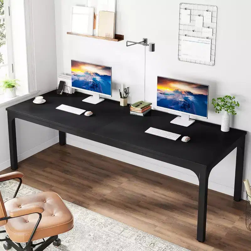 Lantine Bureau d'ordinateur extra long de 199,9 cm, double bureau long pour 2 personnes, poste de travail pour bureau à domicile