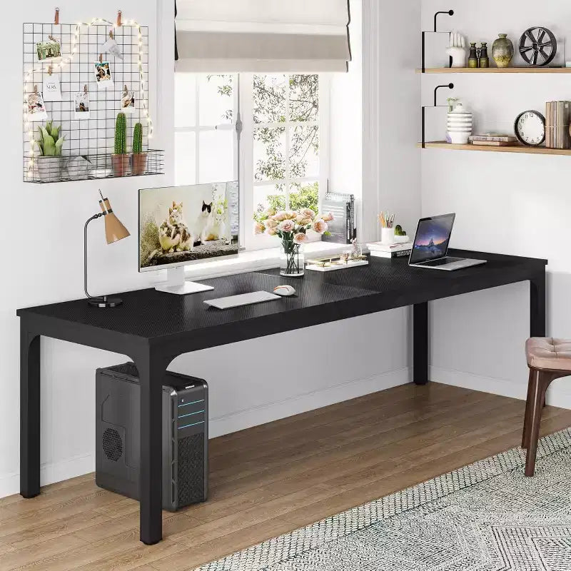 Lantine Bureau d'ordinateur extra long de 199,9 cm, double bureau long pour 2 personnes, poste de travail pour bureau à domicile