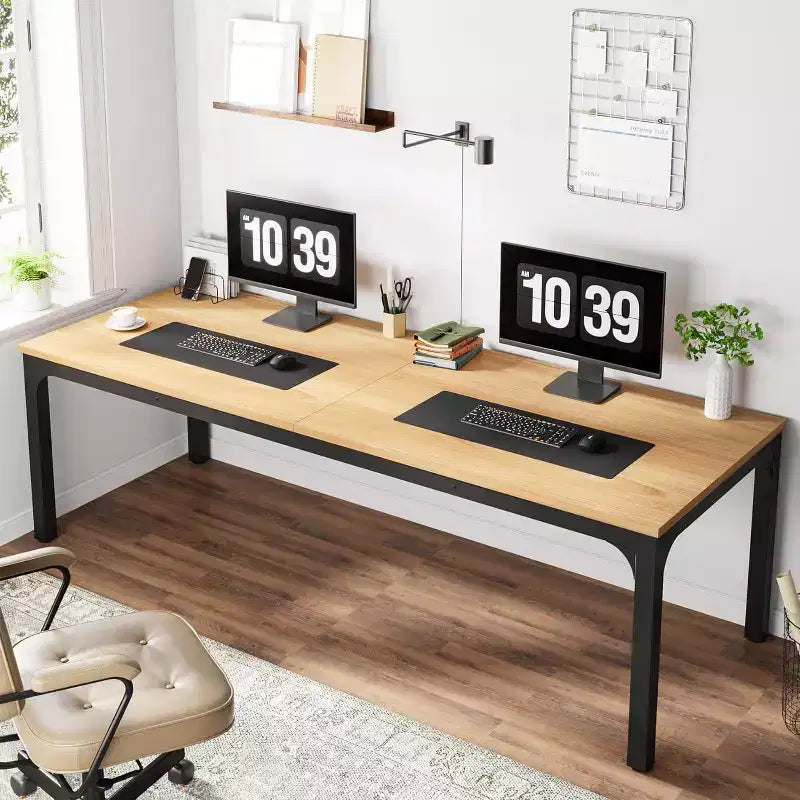 Lantine Bureau d'ordinateur extra long de 199,9 cm, poste de travail double pour 2 personnes pour bureau à domicile