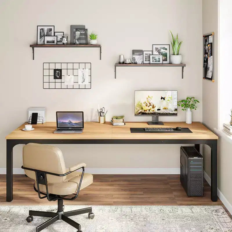 Lantine Bureau d'ordinateur extra long de 199,9 cm, poste de travail double pour 2 personnes pour bureau à domicile