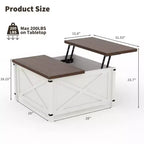 Table basse relevable de style campagnard – Carrée marron avec rangement caché, design industriel rustique pour salon/bureau à domicile/petits espaces
