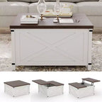 Table basse relevable de style campagnard – Carrée marron avec rangement caché, design industriel rustique pour salon/bureau à domicile/petits espaces