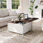 Table basse relevable de style campagnard – Carrée marron avec rangement caché, design industriel rustique pour salon/bureau à domicile/petits espaces
