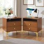 TYBOATLE Table de chevet en rotin avec station de recharge sans fil, Table d'appoint moderne du milieu du siècle avec 2 tiroirs tressés bohème, Table de chevet en bois pour chambre à coucher