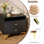 TYBOATLE Table de chevet en rotin avec station de recharge sans fil, Table d'appoint moderne du milieu du siècle avec 2 tiroirs tressés bohème, Table de chevet en bois pour chambre à coucher