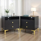 TYBOATLE Table de chevet en rotin avec station de recharge sans fil, Table d'appoint moderne du milieu du siècle avec 2 tiroirs tressés bohème, Table de chevet en bois pour chambre à coucher
