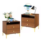 TYBOATLE Table de chevet en rotin avec station de recharge sans fil, Table d'appoint moderne du milieu du siècle avec 2 tiroirs tressés bohème, Table de chevet en bois pour chambre à coucher