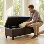 Zeus & Ruta 50.25 Banc de rangement rectangulaire avec couvercle relevable en similicuir marron vieilli